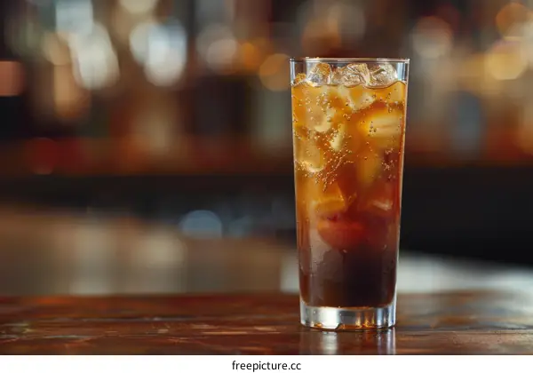 A glass of cola on the bar counter