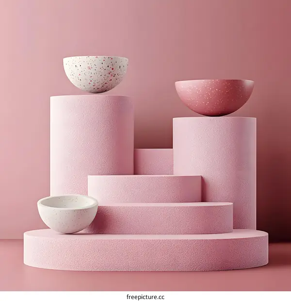 Pink and White Speckled Bowls on Pink Pedestal
