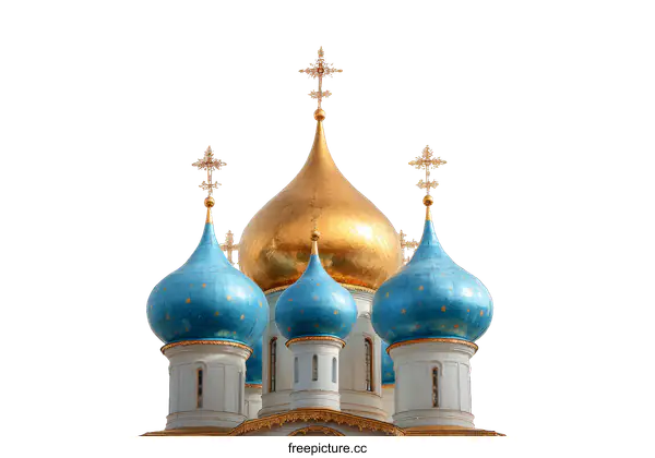 [Transparent Background PNG]Orthodox Church Domes with Golden and Blue Accents