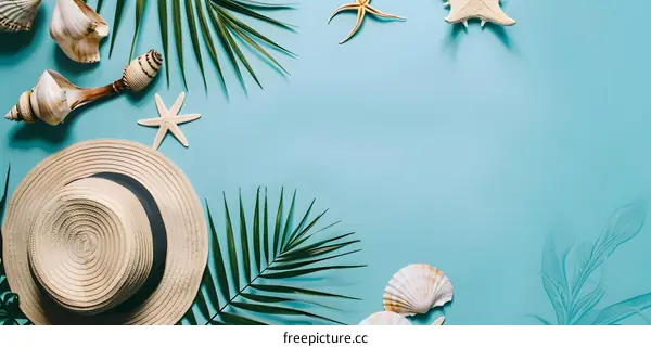 Summer Beach Vacation Travel Straw Hat  Tropical Palm Leaves