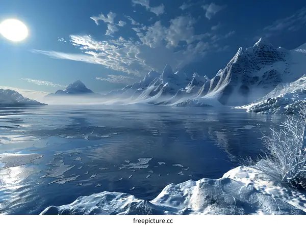 Frozen lake in the mountains