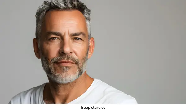 Portrait of a handsome mature man with grey hair and beard