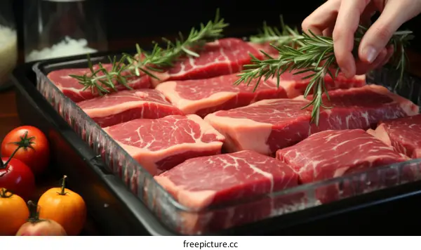 Raw beef tenderloin steaks with rosemary