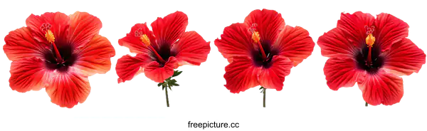 [Transparent Background PNG]Red Hibiscus Flowers in a Row