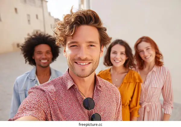 Group Selfie in a European Town