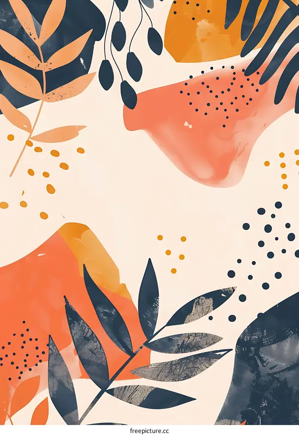 Abstract Watercolor Floral Background with Orange, Yellow and Blue Colors