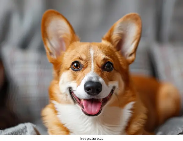 A cute corgi dog with a happy expression on its face