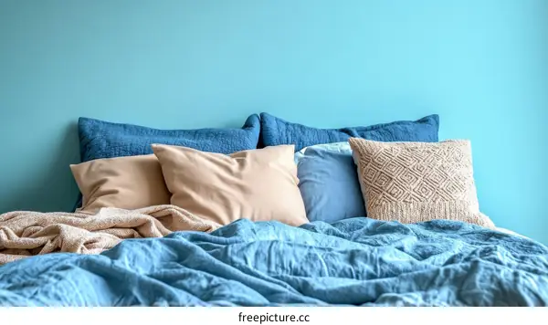Cozy Bedroom with Blue Bedding and Pillows