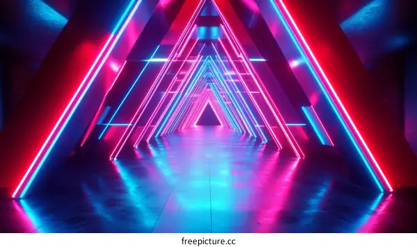 Neon Triangle Corridor Futuristic Abstract Background