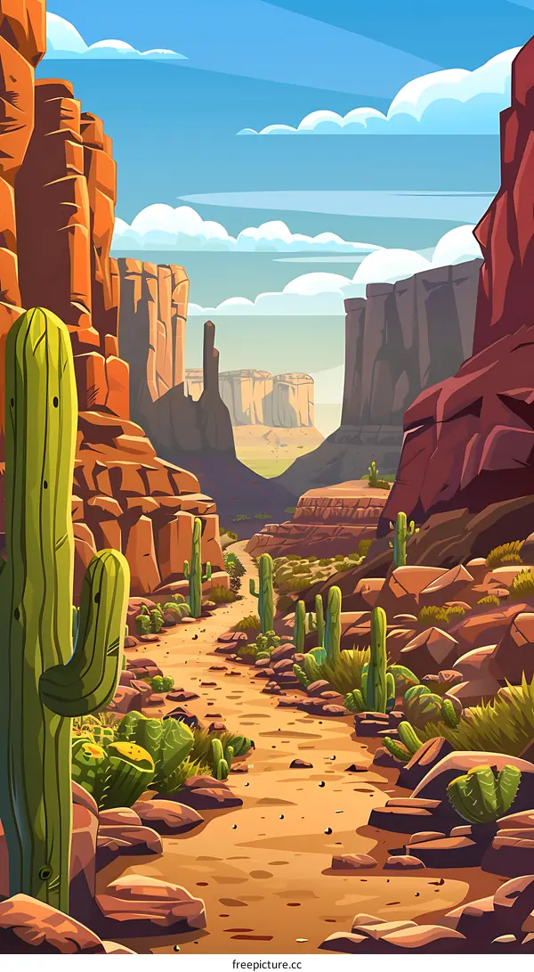 Desert Canyon Landscape with Cacti