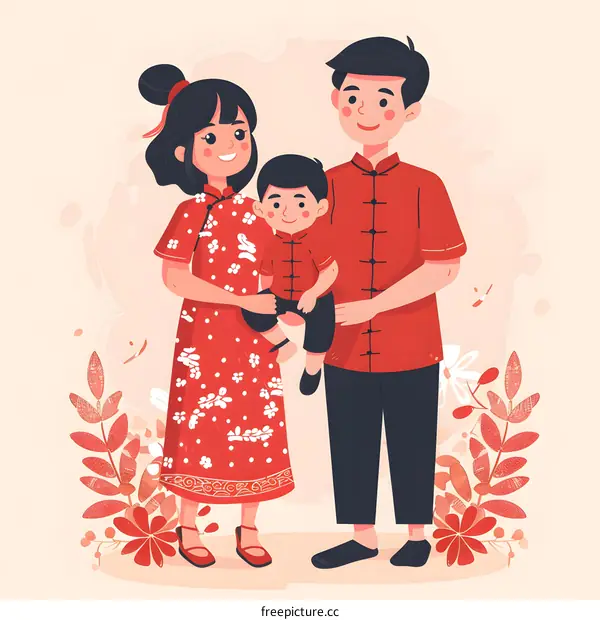 Happy Chinese New Year Family Celebration Illustration