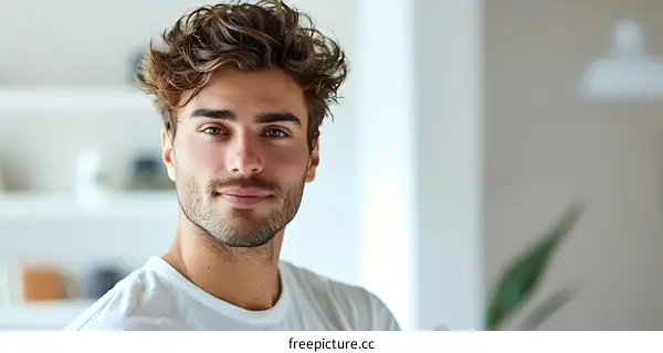 Portrait of a handsome young man with green eyes and brown hair