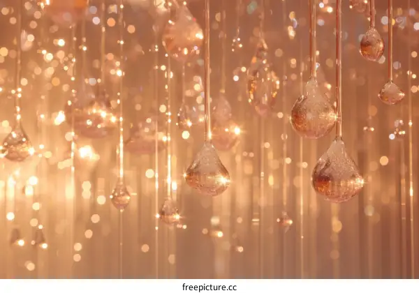 glass droplets hanging from ceiling with blurred background