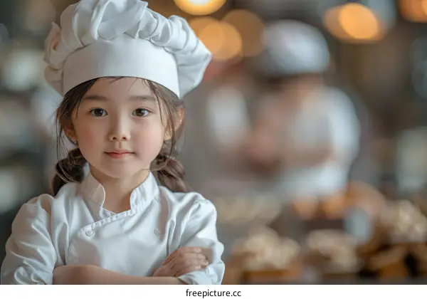 Little girl in chef uniform with arms crossed