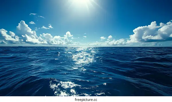 Blue Ocean and White Clouds on a Sunny Day