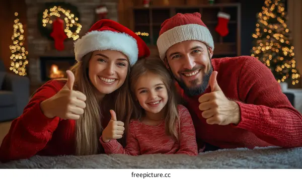 Christmas Family Portrait with Thumbs Up