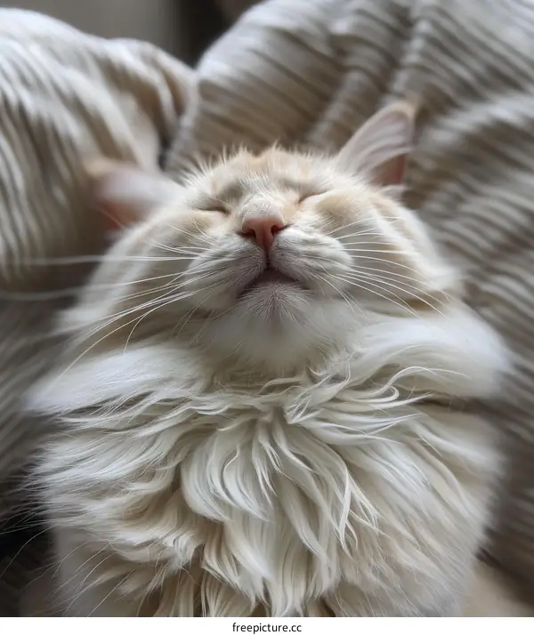 A ginger cat is sleeping on a white blanket