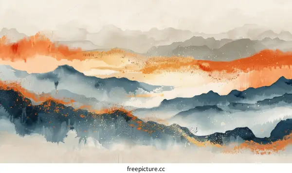 Blue and orange abstract landscape painting