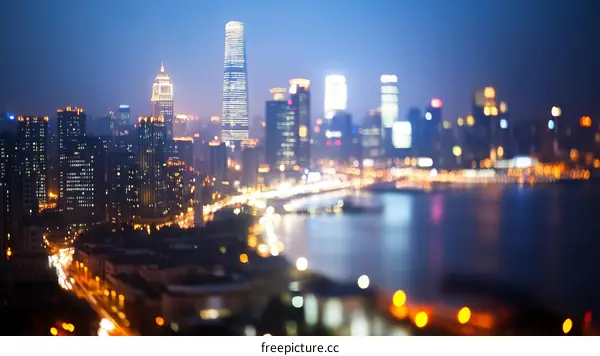 Night City Skyline Blurred View