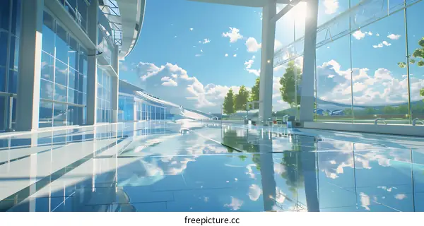 Modern Architecture with Glass Windows and Blue Sky
