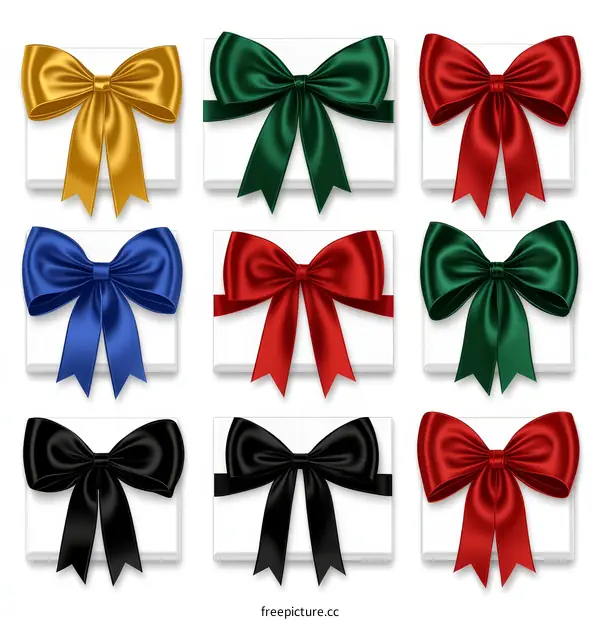 Colorful Gift Ribbons on White Boxes