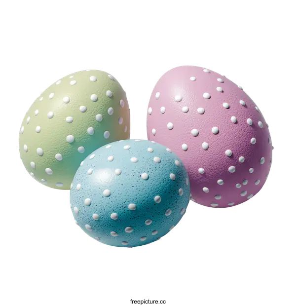 [Transparent Background PNG]Three Colorful Dotted Easter Eggs