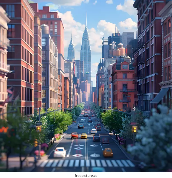 City street with tall buildings on both sides