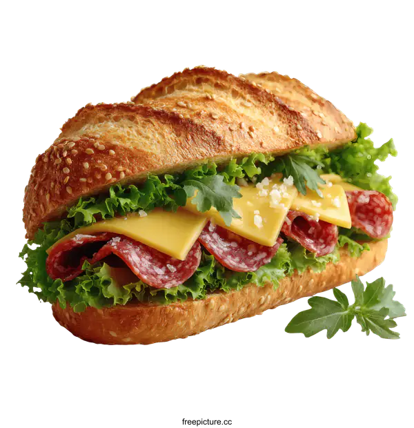 [Transparent Background PNG]Delicious Italian Sub Sandwich with Cheese and Lettuce