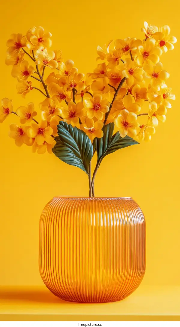 Yellow Flowers in Orange Vase on Yellow Background