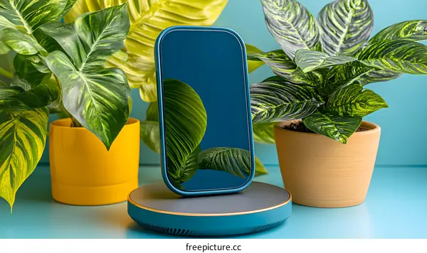 Wireless Phone Charger with Green Plants on Table