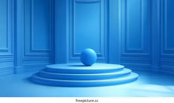 Stylish Blue Room with a Geometric Sphere Display Platform