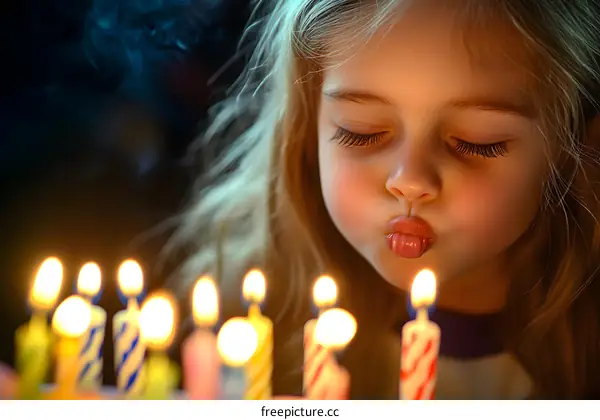 Little Girl Blowing Out Birthday Candles