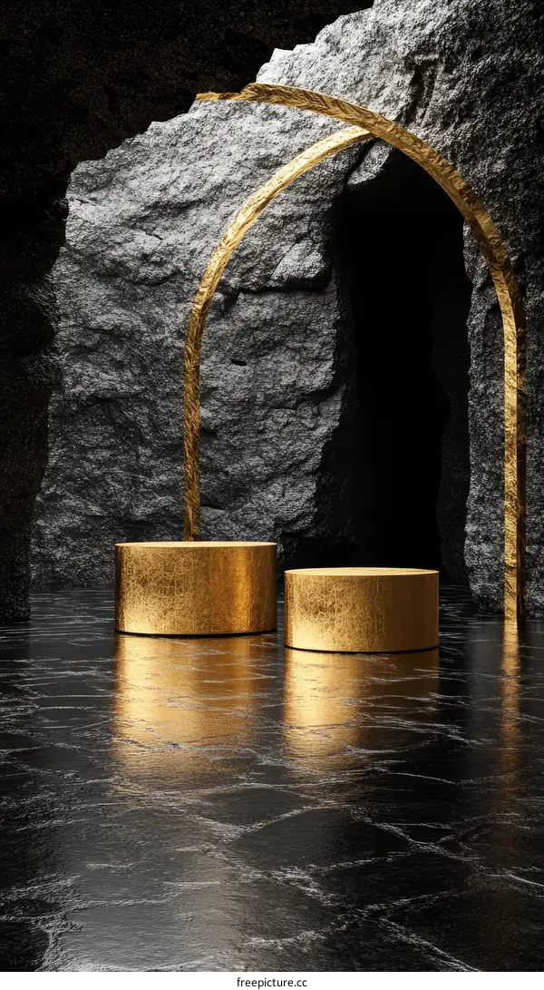 Modern Abstract Gold Podiums on Stone Background