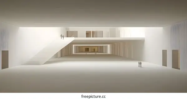 Minimalist Architecture Design of a White Interior With Stairs and People