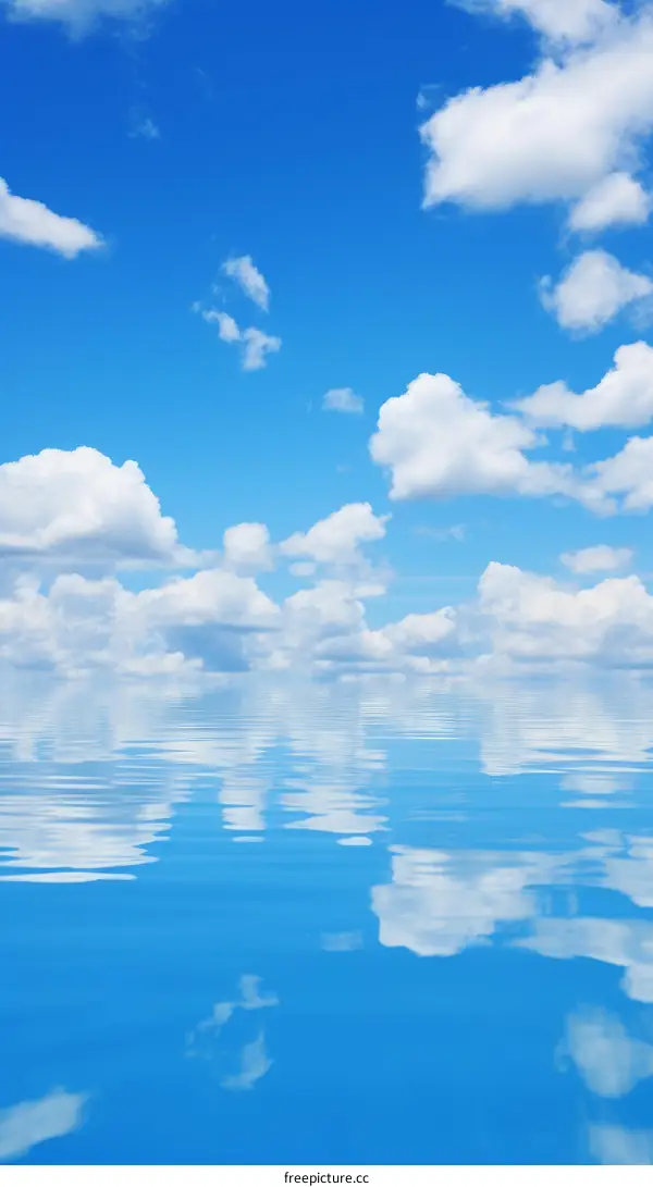 Serene Reflection: Blue Sky and White Clouds on Water