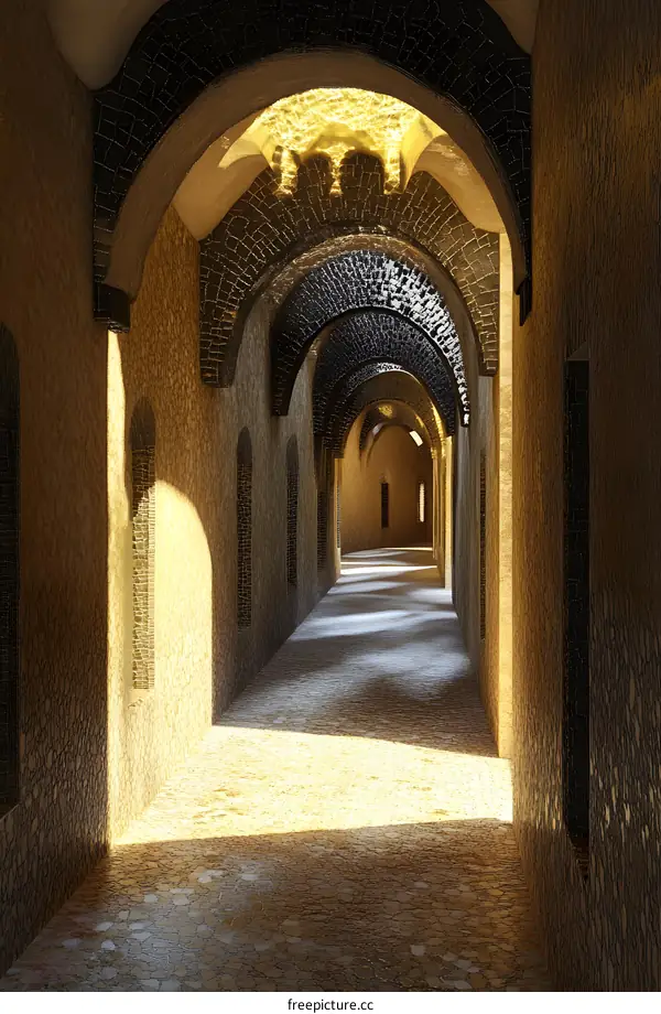 Arched Stone Corridor in Ancient Building