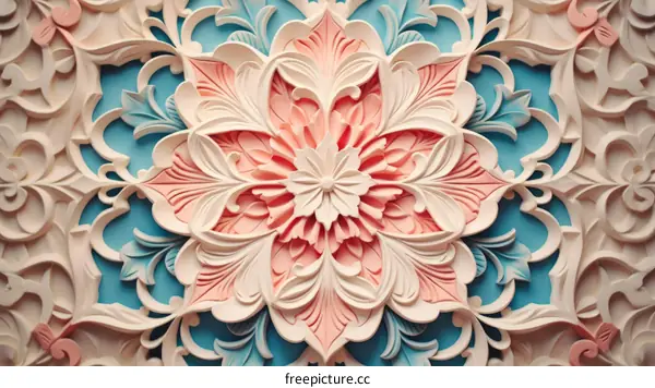 Pink and blue 3D floral seamless pattern background