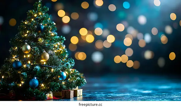 Christmas Tree with Bokeh Lights Background