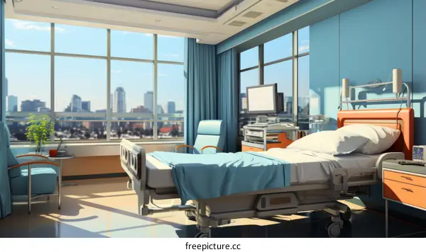 Hospital room with a view of the city
