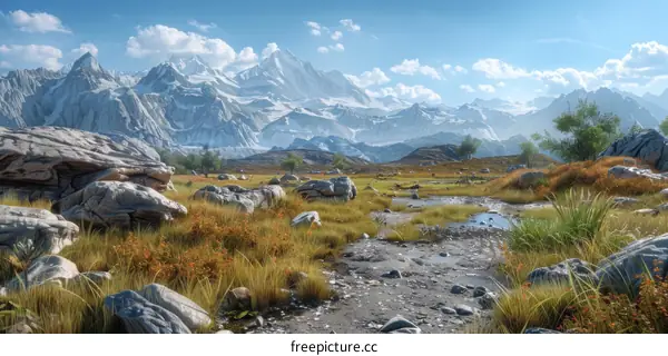 Rocky Mountain Landscape with a Stream in the Foreground