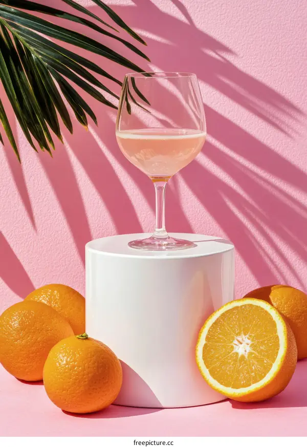 Pink Wine Glass with Oranges Summer Aesthetic
