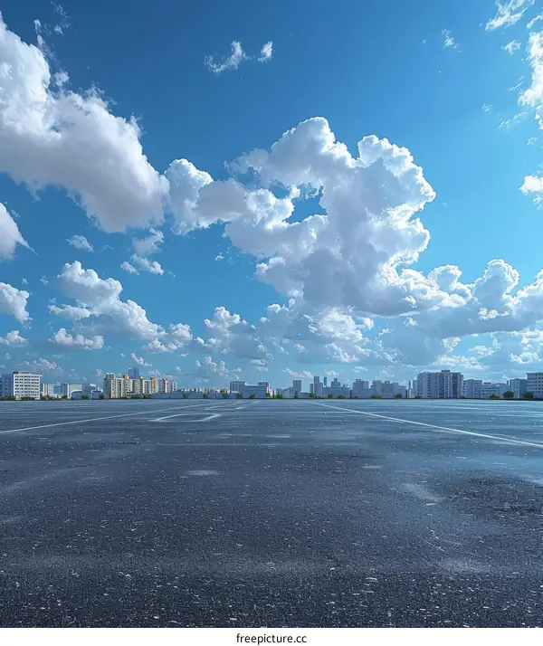 Cityscape with Blue Sky and White Clouds