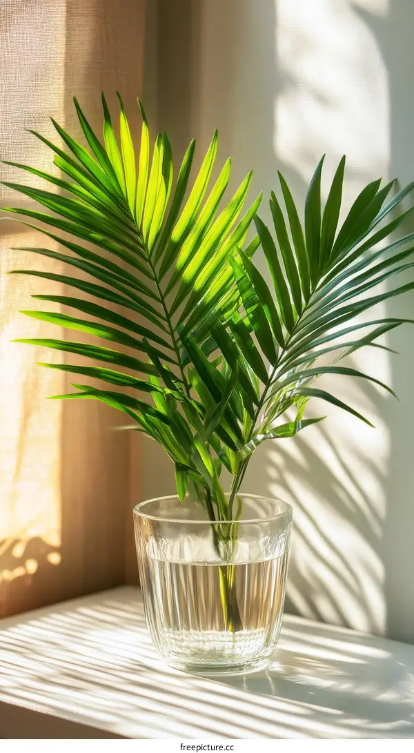 Sunlight Palm Leaves in a Glass Vase