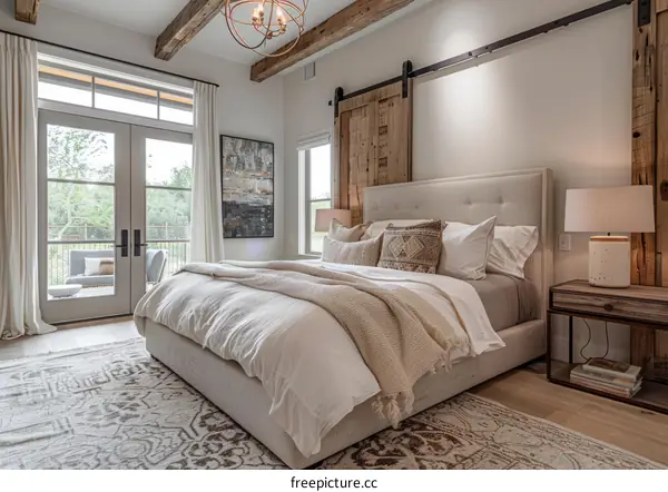 Rustic Farmhouse Master Bedroom with Sliding Barn Door