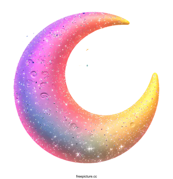 [Transparent Background PNG]Rainbow Moon Illustration with Sparkling Stars
