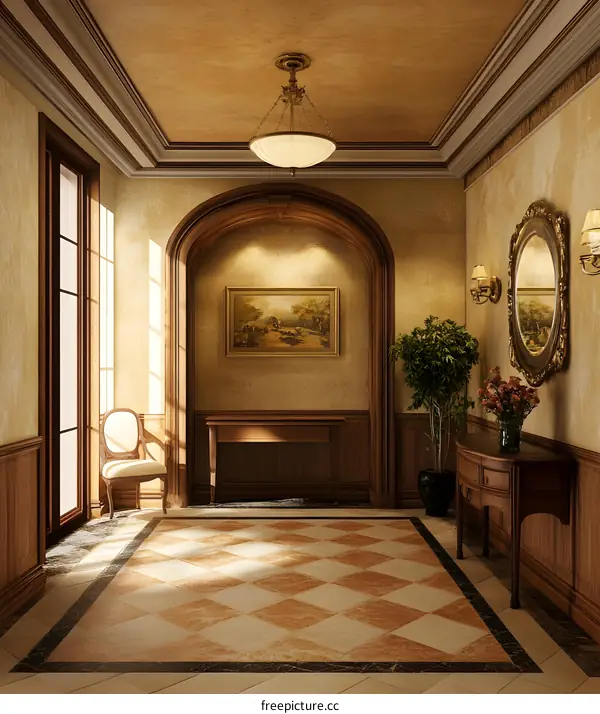 Classic Elegant Foyer Interior Design with Wooden Flooring