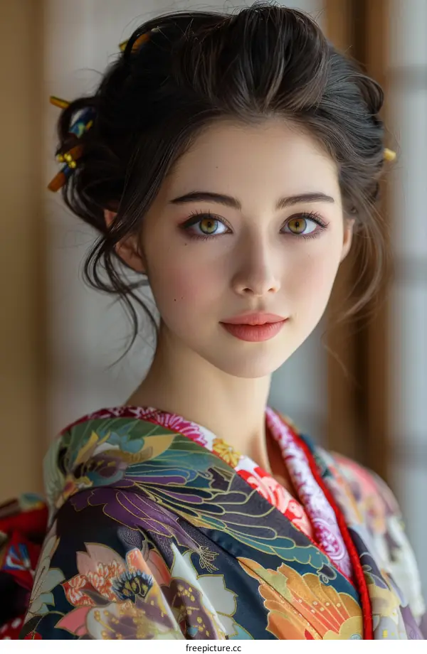 portrait of a beautiful young woman in a kimono