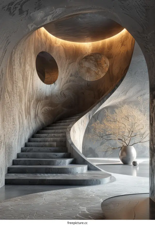 Modern Abstract Stone Spiral Staircase Interior Design