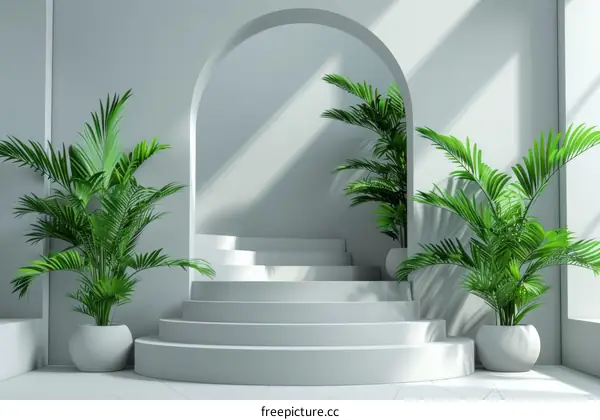 Minimalist Interior Design with Archway and Plants