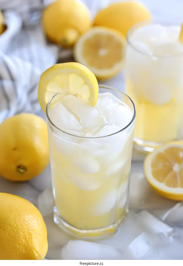 Refreshing Iced Lemon Drink with Lemon Wedges